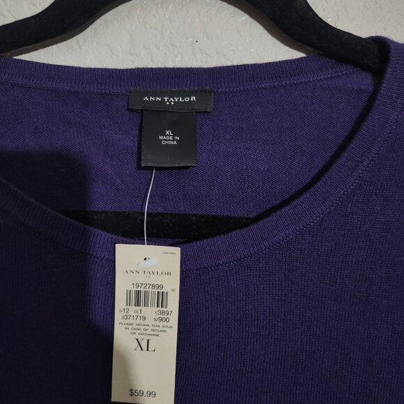 Ann Taylor Sweater Womens XL Purple Cardigan Button Front Crew Neck Long Sleeve - Picture 2 of 9